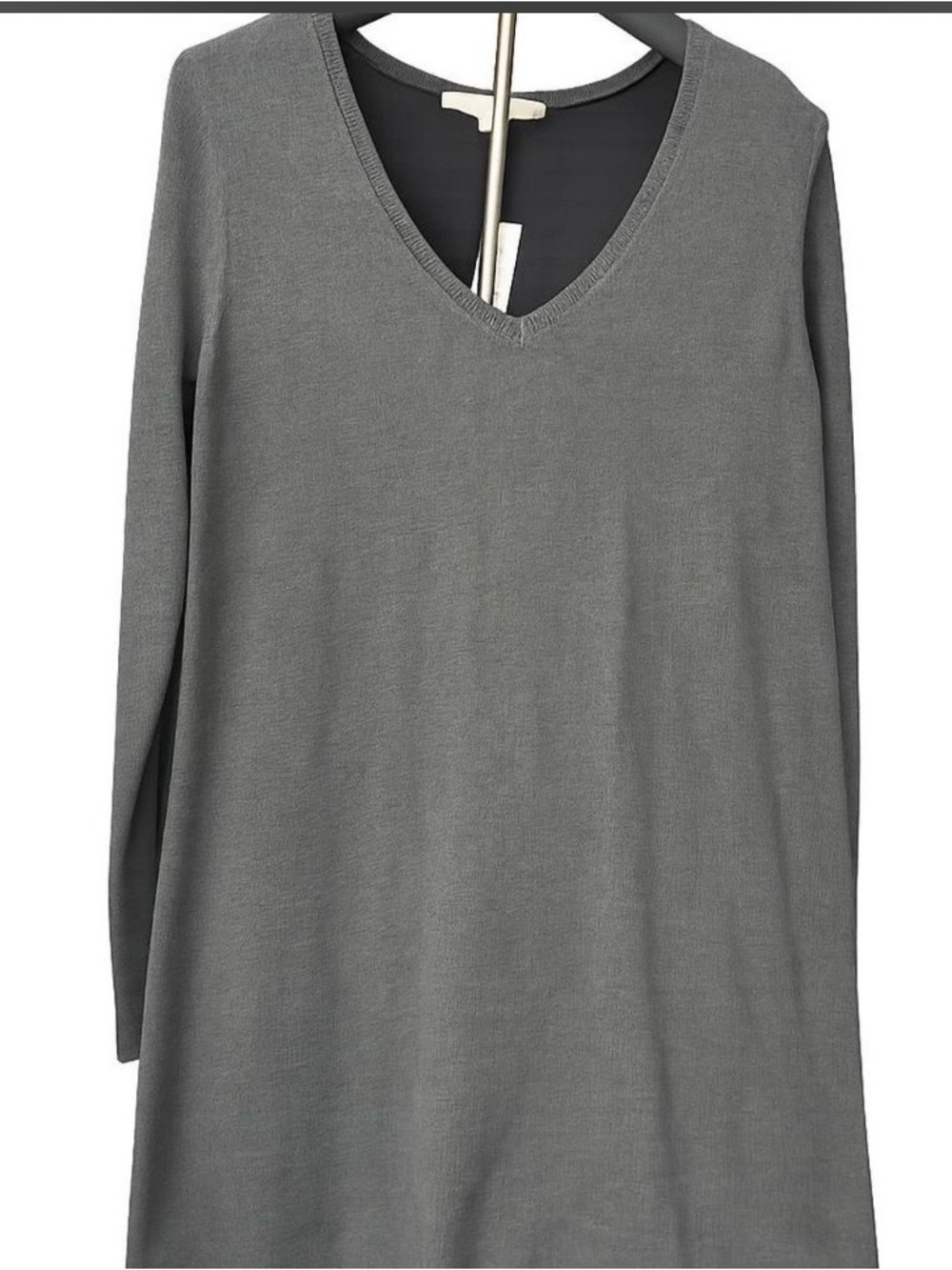 LOFT Gray V-Neck Long Sleeve Dress